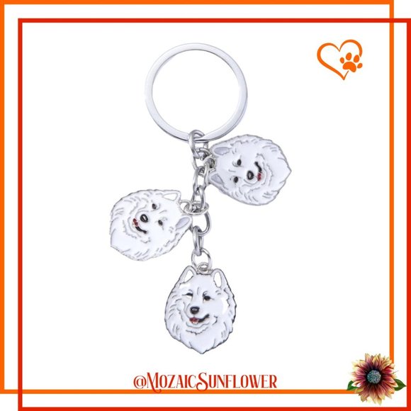 3 Samoyed's Metal Enamel Keychain - Picture 1 of 2